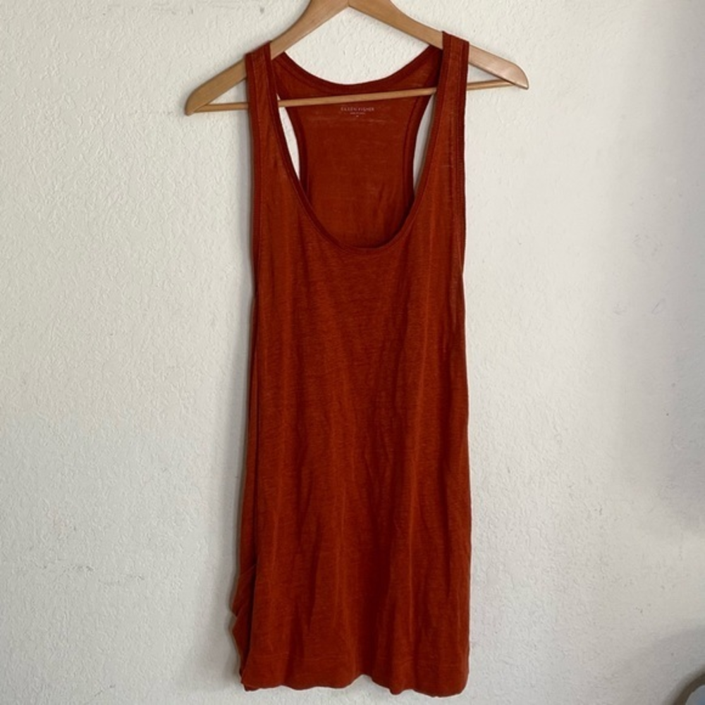 NWOT Eileen Fisher 100% Linen Burnt Orange See Through Mini Beach Dress ( M‎ )